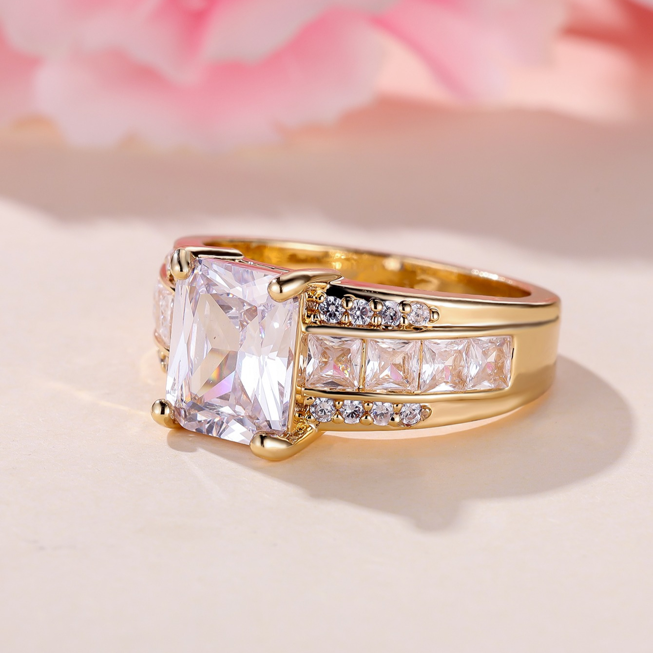 Sophisticated Rectangular Cut Synthetic Zirconia Engagement Ring